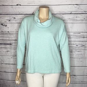 Pure Jill J. Jill Size XL Petite Blue Double Face Cowl Neckline Cotton Knit Top